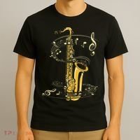Music Notes Treble Clef Saxophonist Jazz Musician Saxophone T-Shirt thumb 3