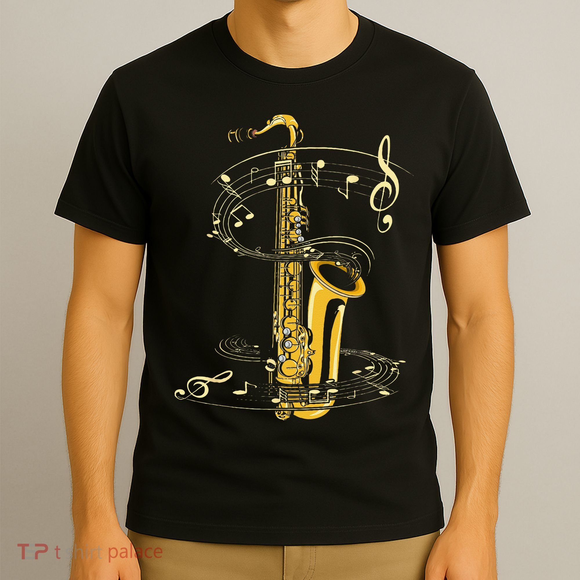 Music Notes Treble Clef Saxophonist Jazz Musician Saxophone T-Shirt