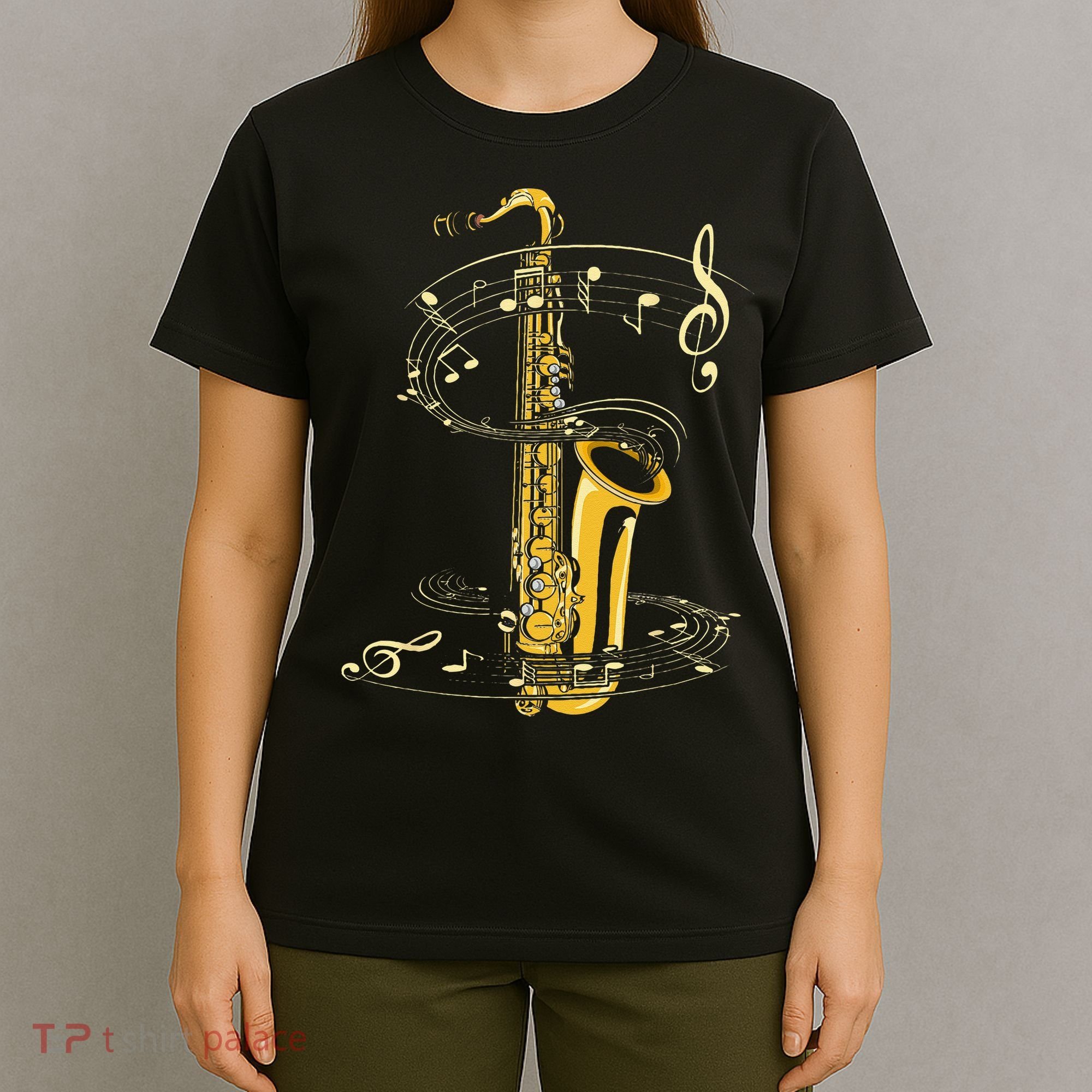 Music Notes Treble Clef Saxophonist Jazz Musician Saxophone T-Shirt
