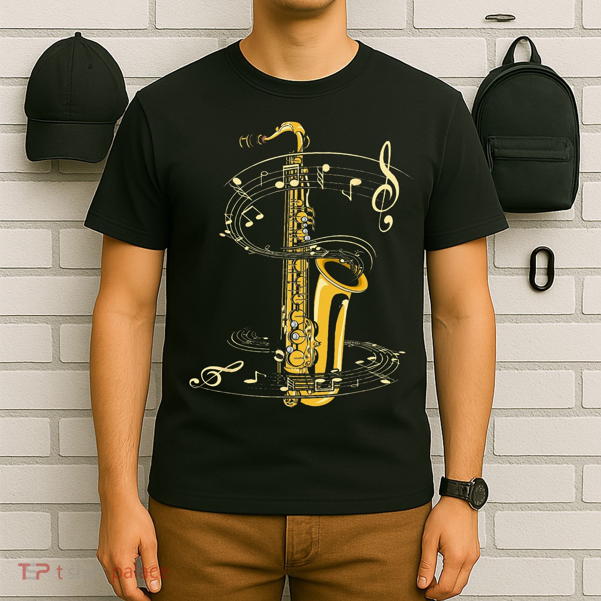 Music Notes Treble Clef Saxophonist Jazz Musician Saxophone T-Shirt