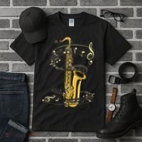 Music Notes Treble Clef Saxophonist Jazz Musician Saxophone Tall T-Shirt thumb 3