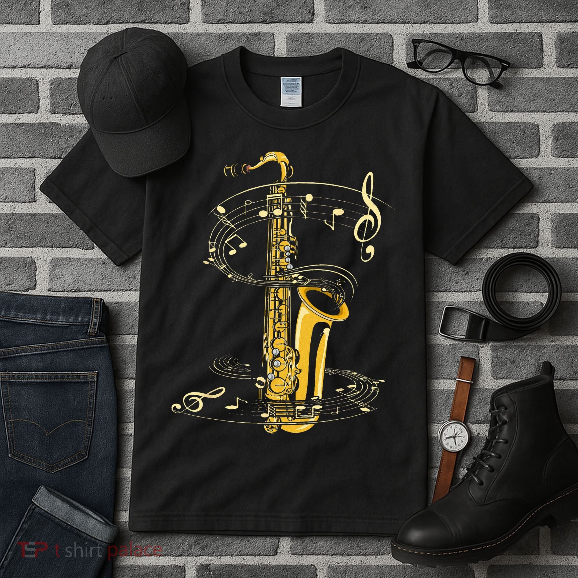 Music Notes Treble Clef Saxophonist Jazz Musician Saxophone Tall T-Shirt