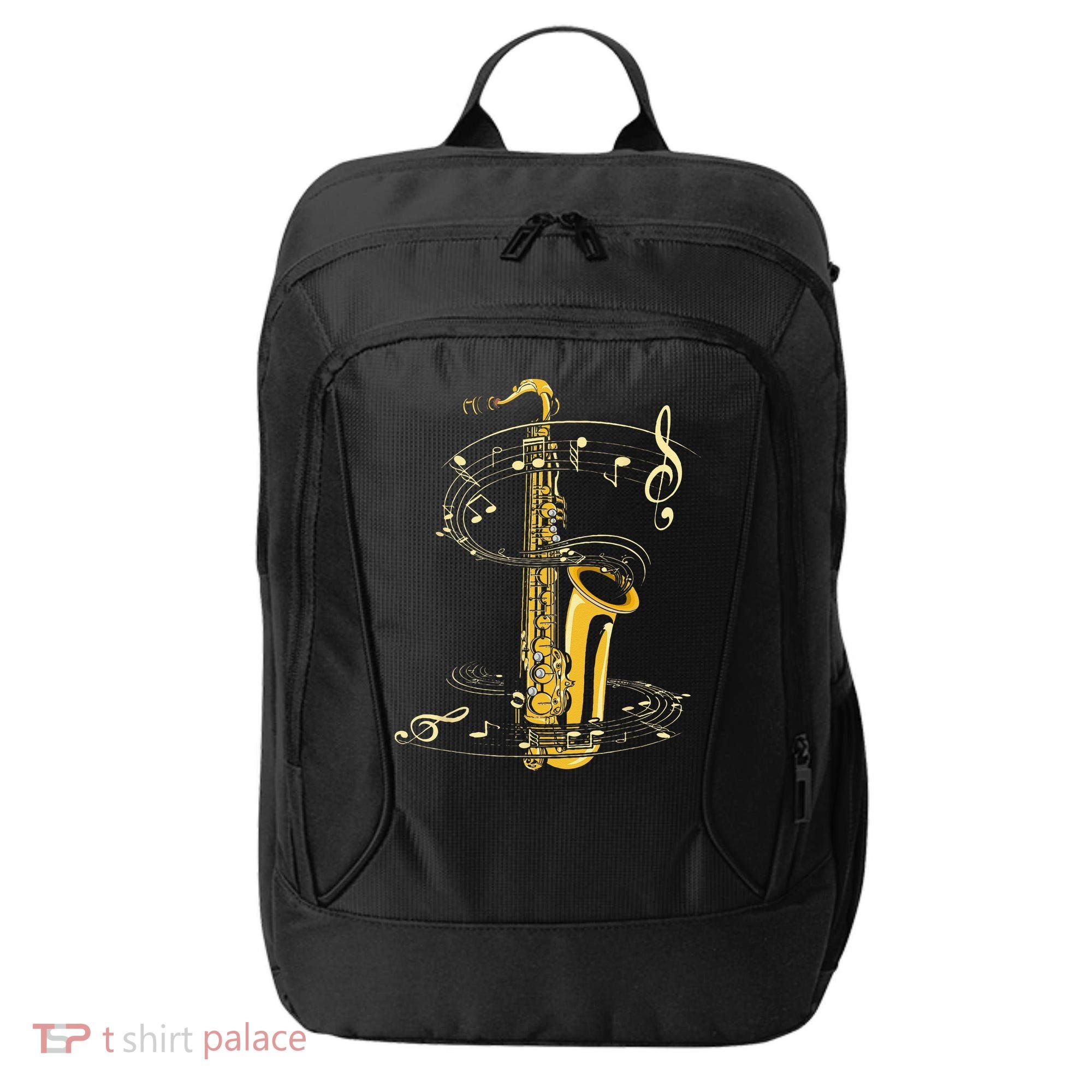 Music Notes Treble Clef Saxophonist Jazz Musician Saxophone City Backpack