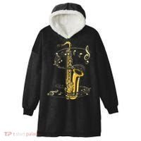 Music Notes Treble Clef Saxophonist Jazz Musician Saxophone Hooded Wearable Blanket thumb 0