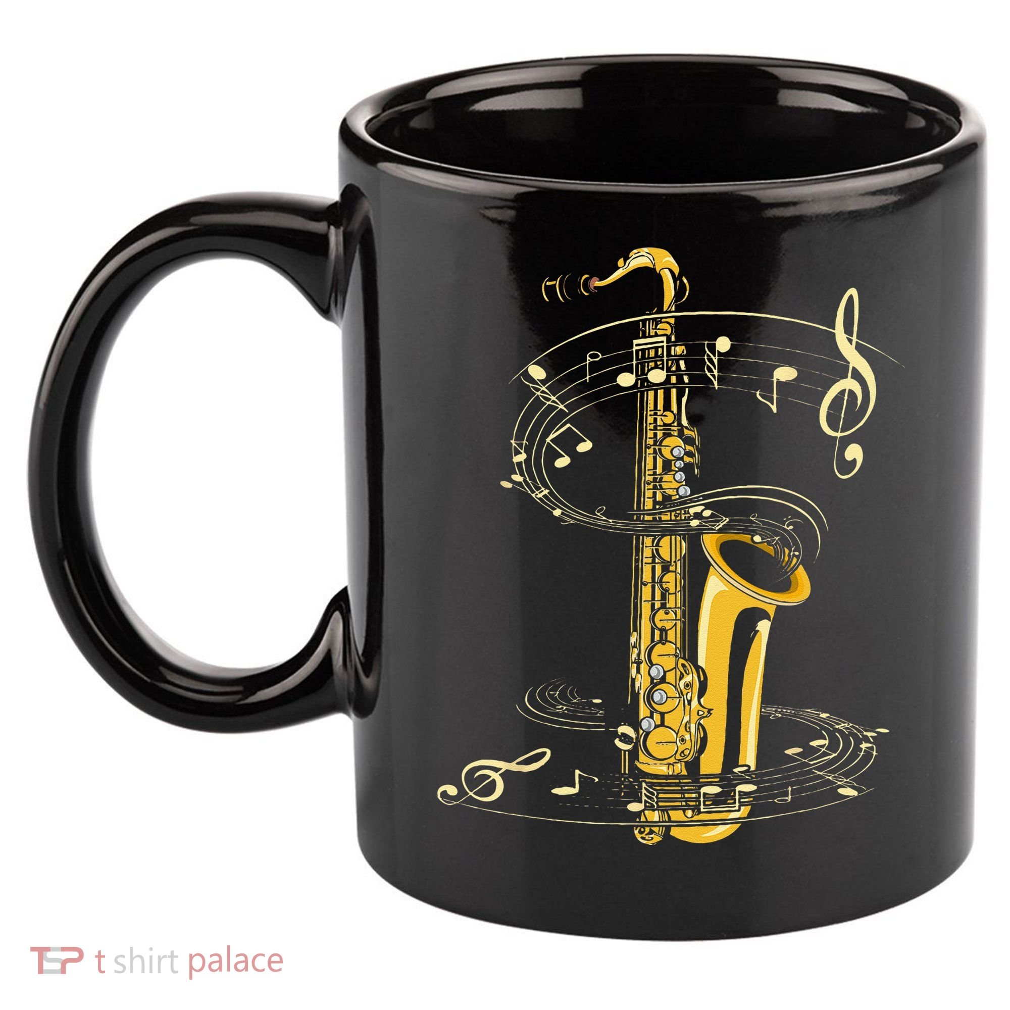 Music Notes Treble Clef Saxophonist Jazz Musician Saxophone 11oz C Handle Ceramic Mug