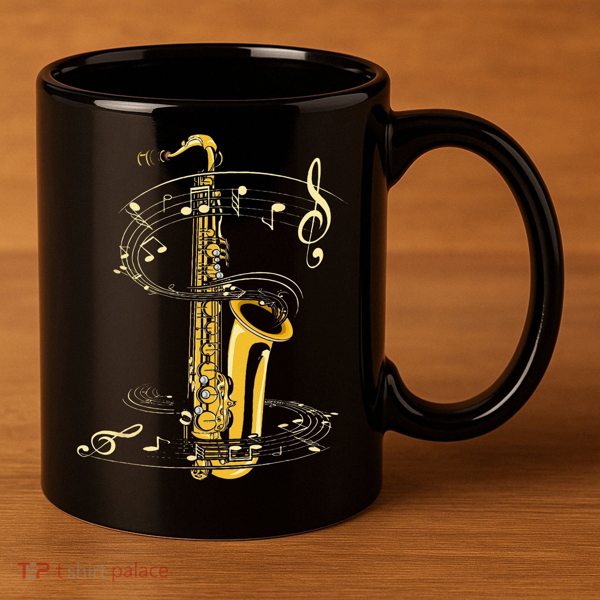 Music Notes Treble Clef Saxophonist Jazz Musician Saxophone 11oz C Handle Ceramic Mug