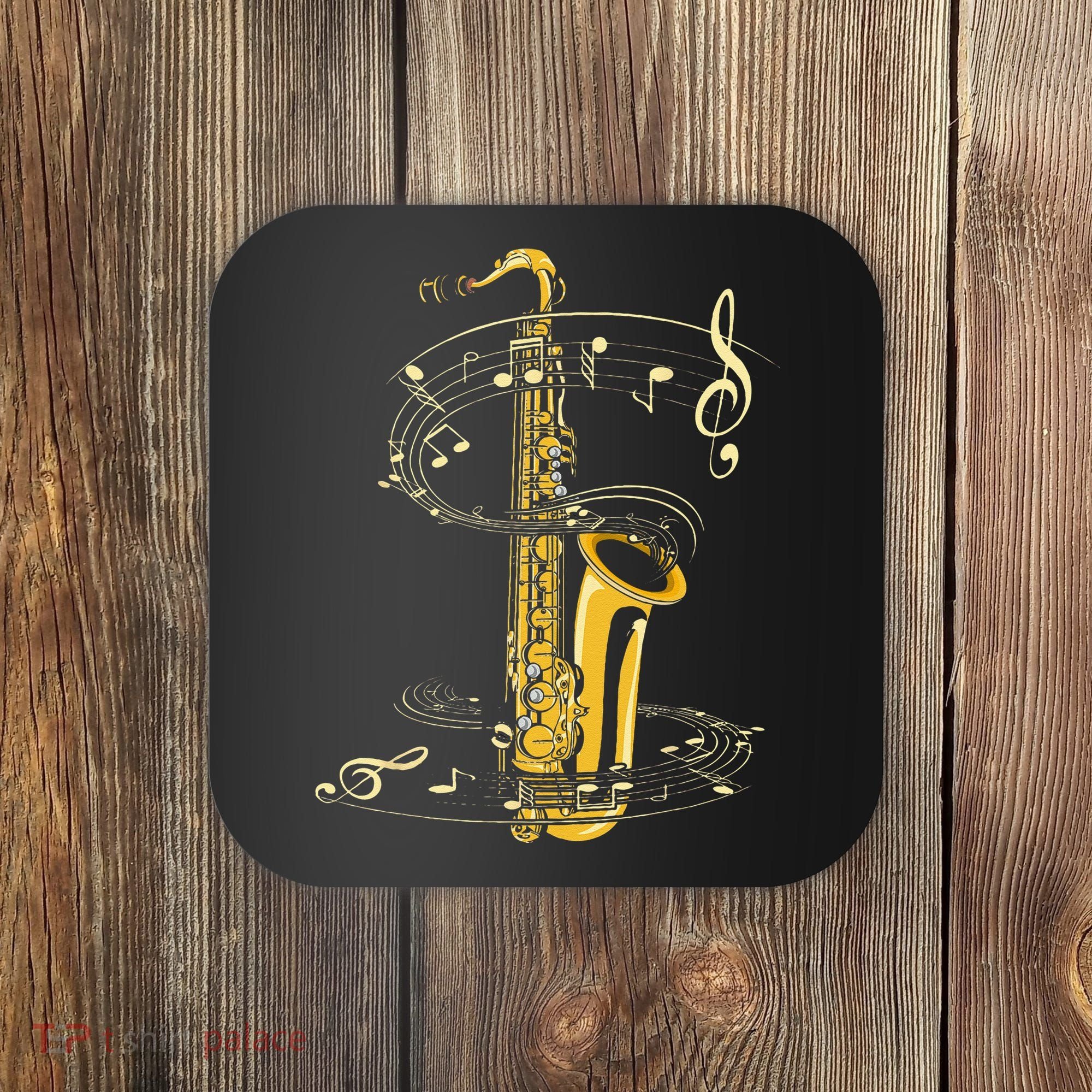 Music Notes Treble Clef Saxophonist Jazz Musician Saxophone Coaster