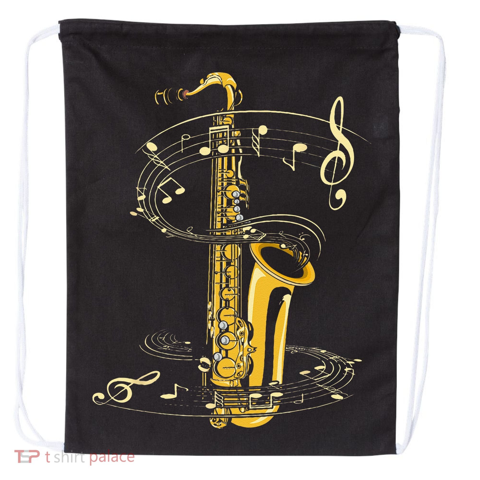Music Notes Treble Clef Saxophonist Jazz Musician Saxophone Drawstring Bag