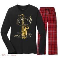 Music Notes Treble Clef Saxophonist Jazz Musician Saxophone Women's Long Sleeve Flannel Pajama Set  thumb 0
