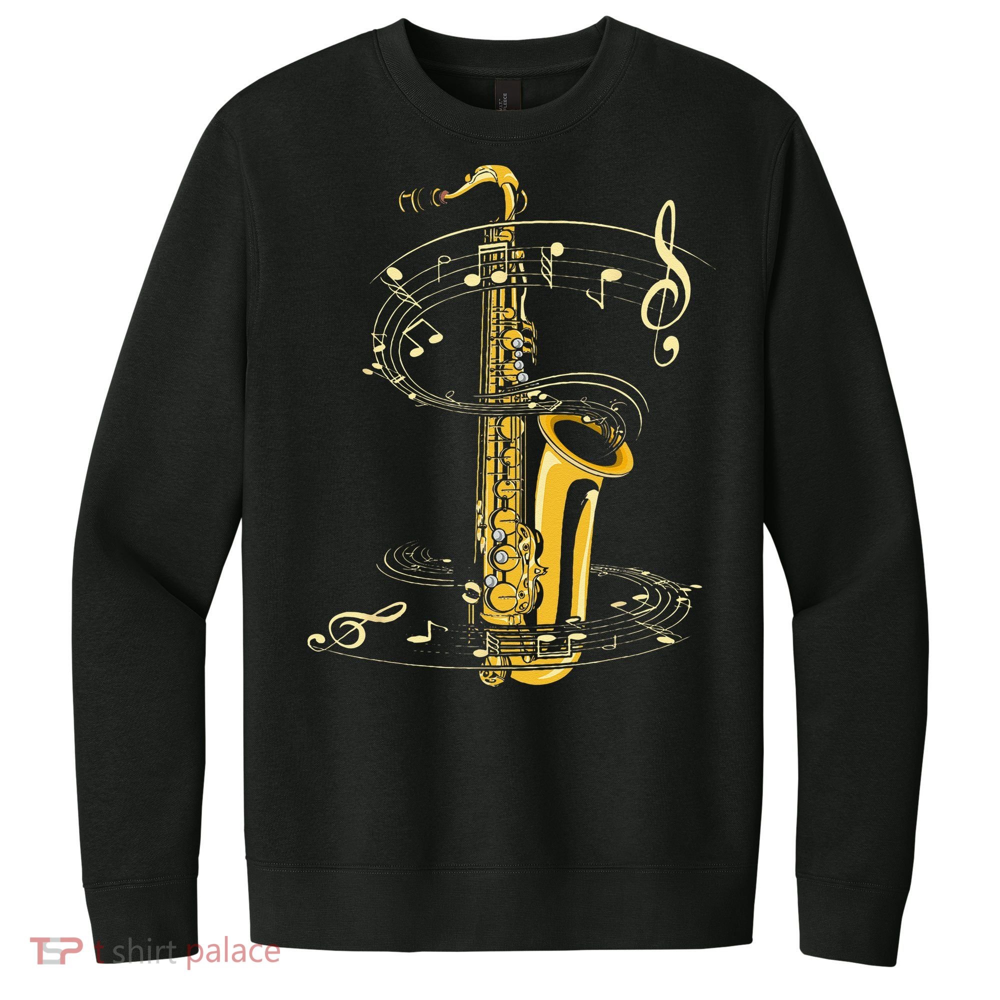 Music Notes Treble Clef Saxophonist Jazz Musician Saxophone V.I.T. Fleece Crew Sweatshirt