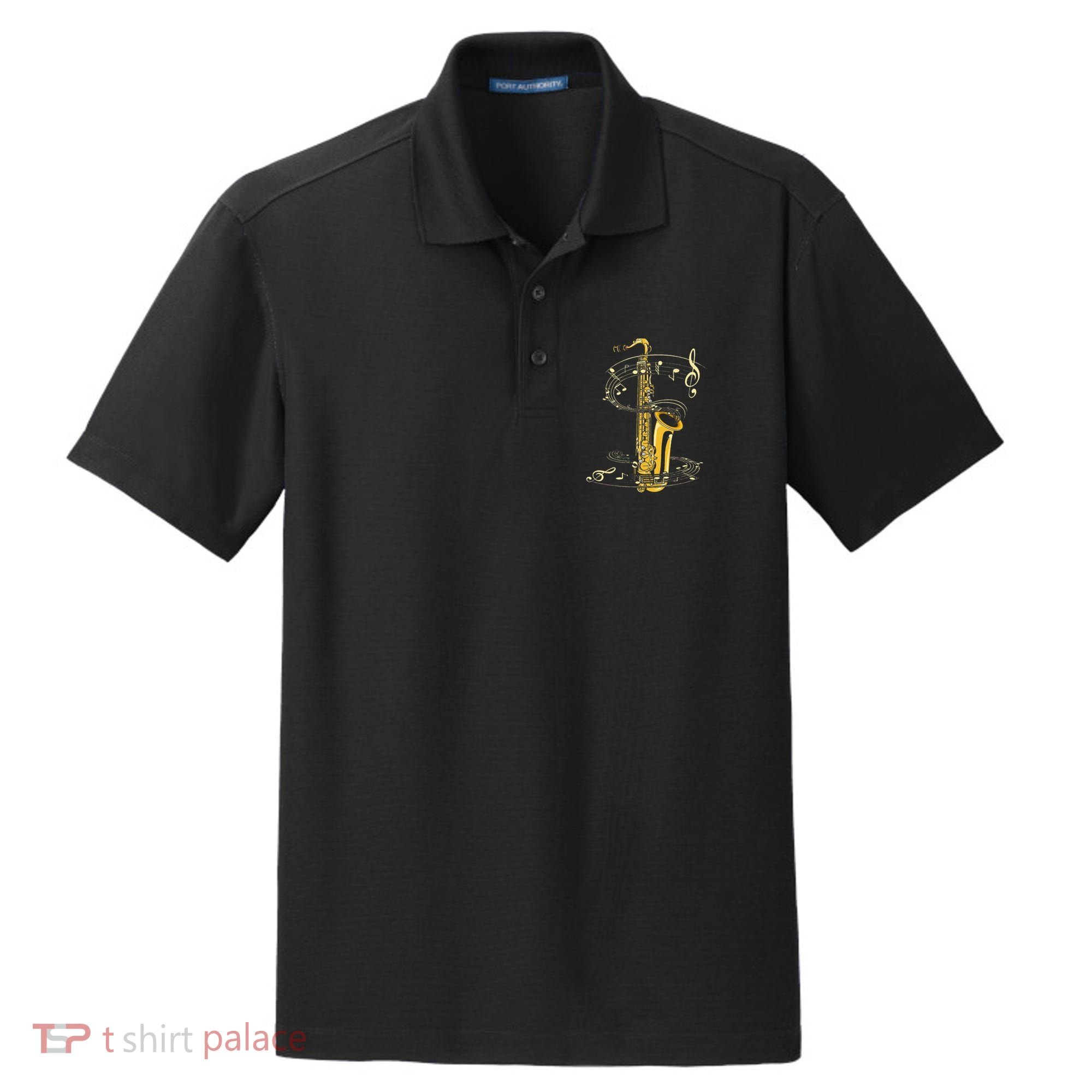 Music Notes Treble Clef Saxophonist Jazz Musician Saxophone Dry Zone Grid Polo