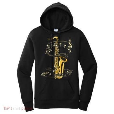 Music Notes Treble Clef Saxophonist Jazz Musician Saxophone Women's Hoodie