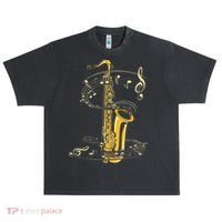 Music Notes Treble Clef Saxophonist Jazz Musician Saxophone Urban Oversized Heavyweight T-Shirt thumb 0