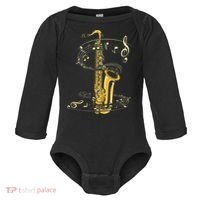 Music Notes Treble Clef Saxophonist Jazz Musician Saxophone Baby Long Sleeve Bodysuit thumb 0