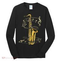 Music Notes Treble Clef Saxophonist Jazz Musician Saxophone Tall Long Sleeve Shirt thumb 0