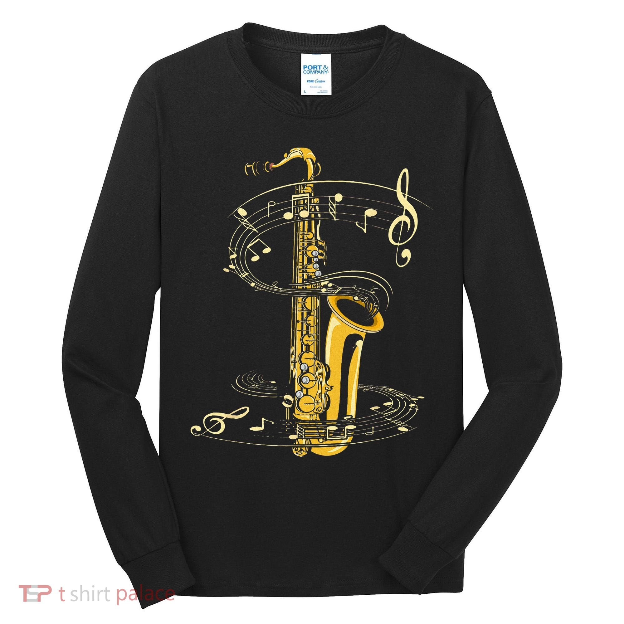 Music Notes Treble Clef Saxophonist Jazz Musician Saxophone Tall Long Sleeve Shirt
