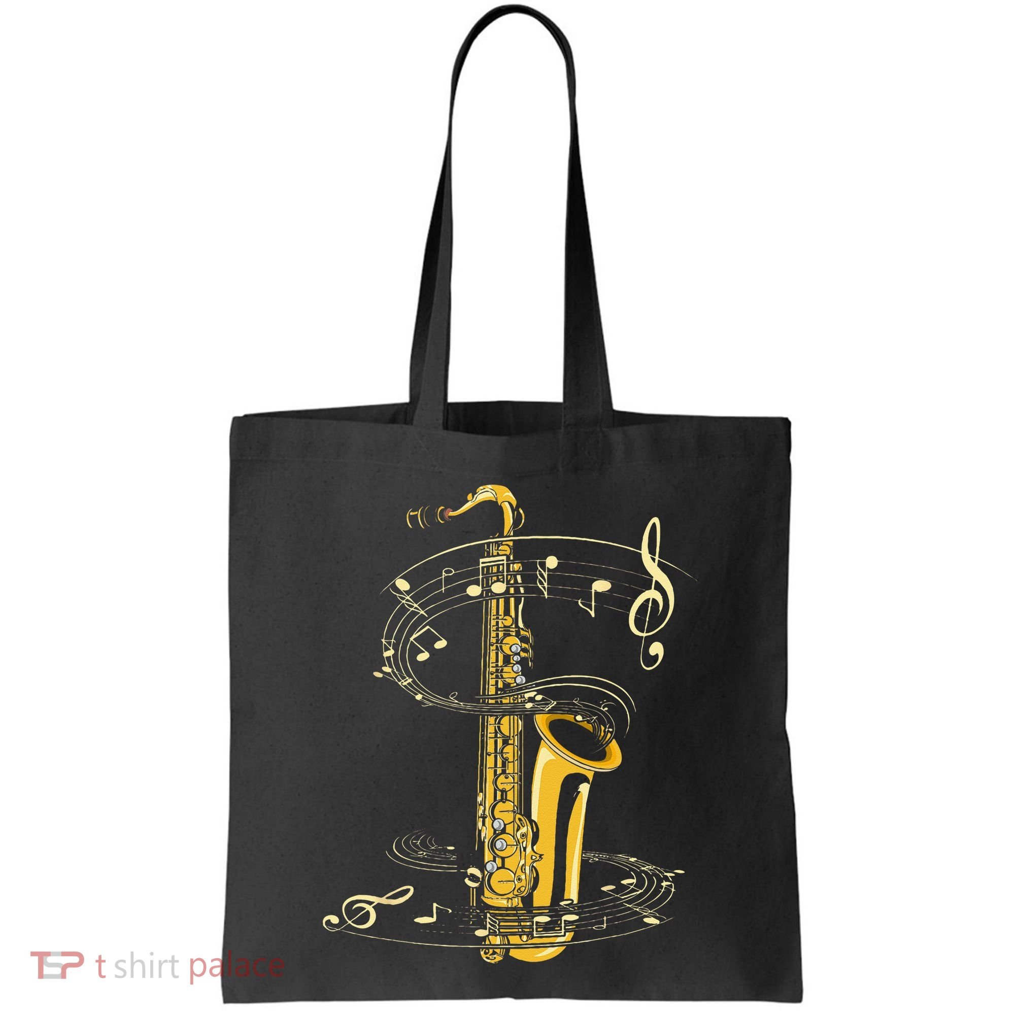 Music Notes Treble Clef Saxophonist Jazz Musician Saxophone Tote Bag
