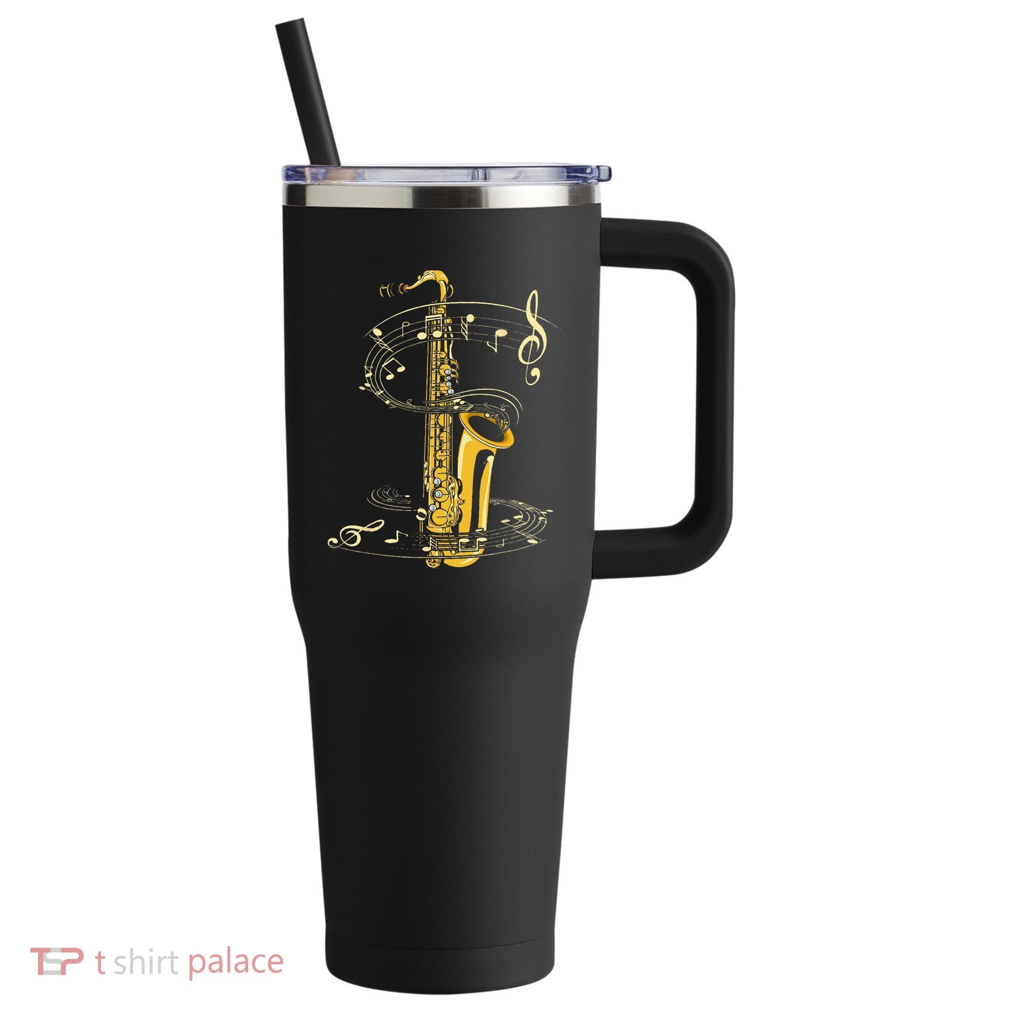 Music Notes Treble Clef Saxophonist Jazz Musician Saxophone 40oz Vacuum Insulated Stainless Steel Travel Tumbler