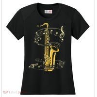 Music Notes Treble Clef Saxophonist Jazz Musician Saxophone Women's Cooling Performance Crew T-Shirt thumb 0
