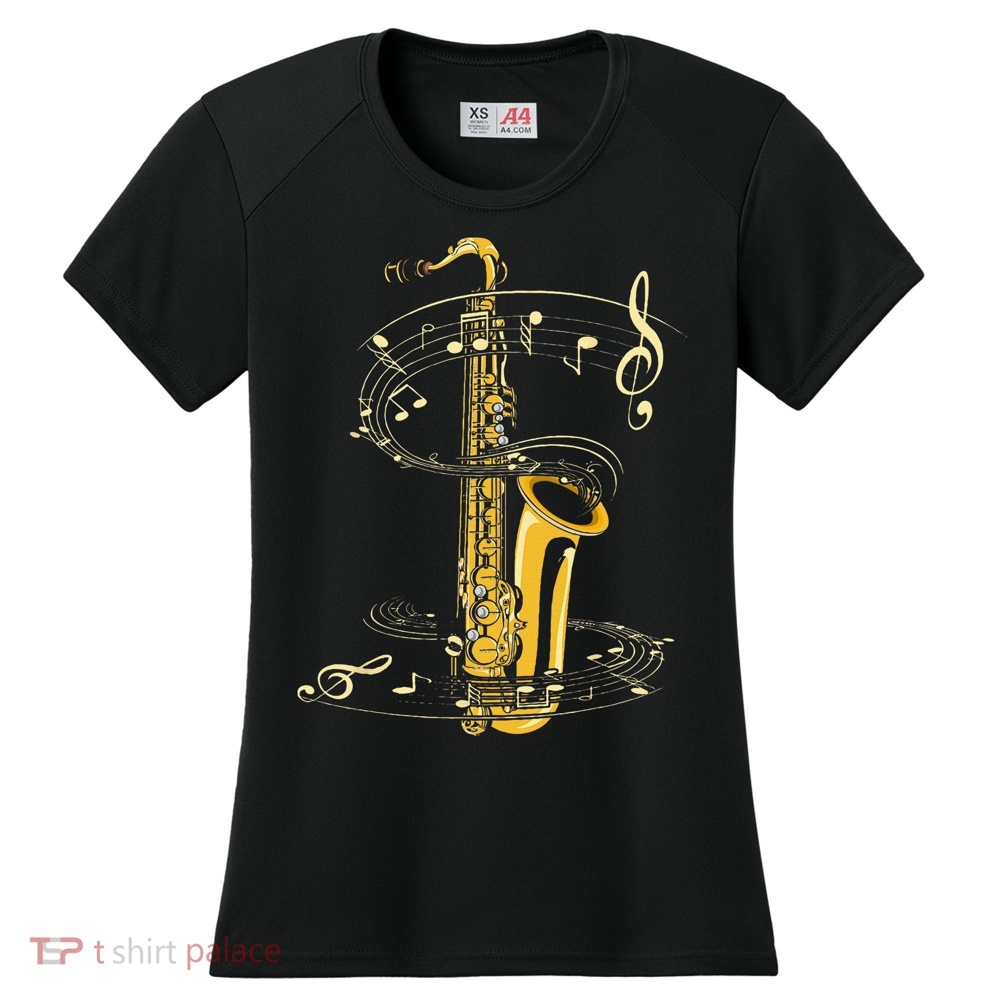 Music Notes Treble Clef Saxophonist Jazz Musician Saxophone Women's Cooling Performance Crew T-Shirt