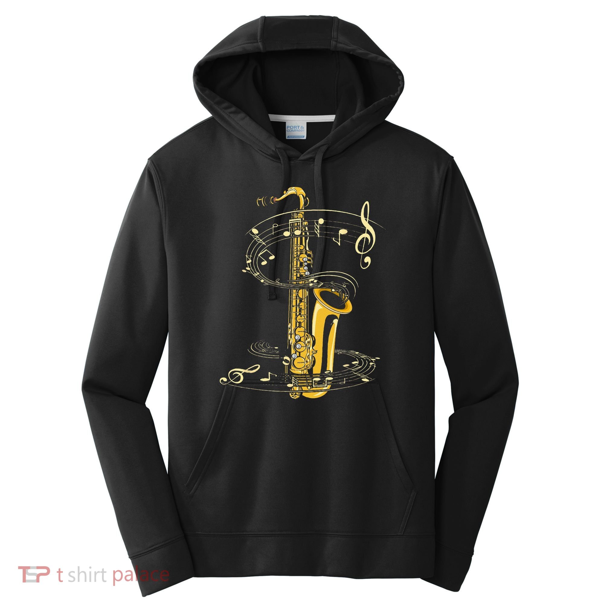 Music Notes Treble Clef Saxophonist Jazz Musician Saxophone Performance Fleece Hoodie