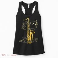 Music Notes Treble Clef Saxophonist Jazz Musician Saxophone Women's Tank Top thumb 0