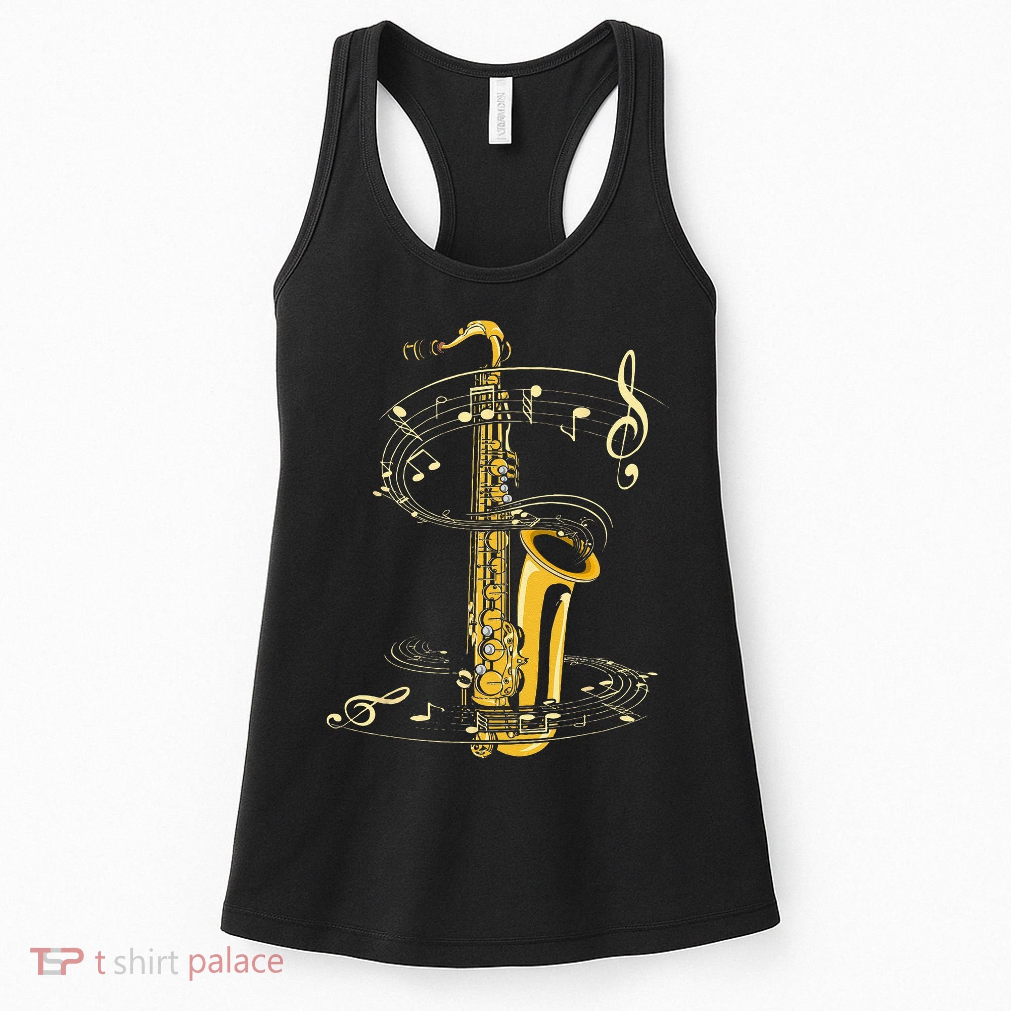 Music Notes Treble Clef Saxophonist Jazz Musician Saxophone Women's Tank Top