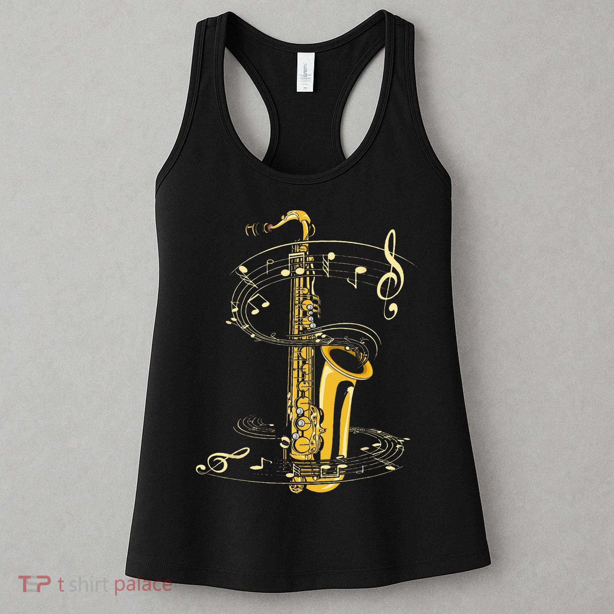 Music Notes Treble Clef Saxophonist Jazz Musician Saxophone Women's Tank Top