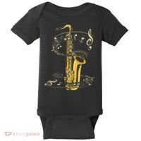 Music Notes Treble Clef Saxophonist Jazz Musician Saxophone Baby Bodysuit thumb 0