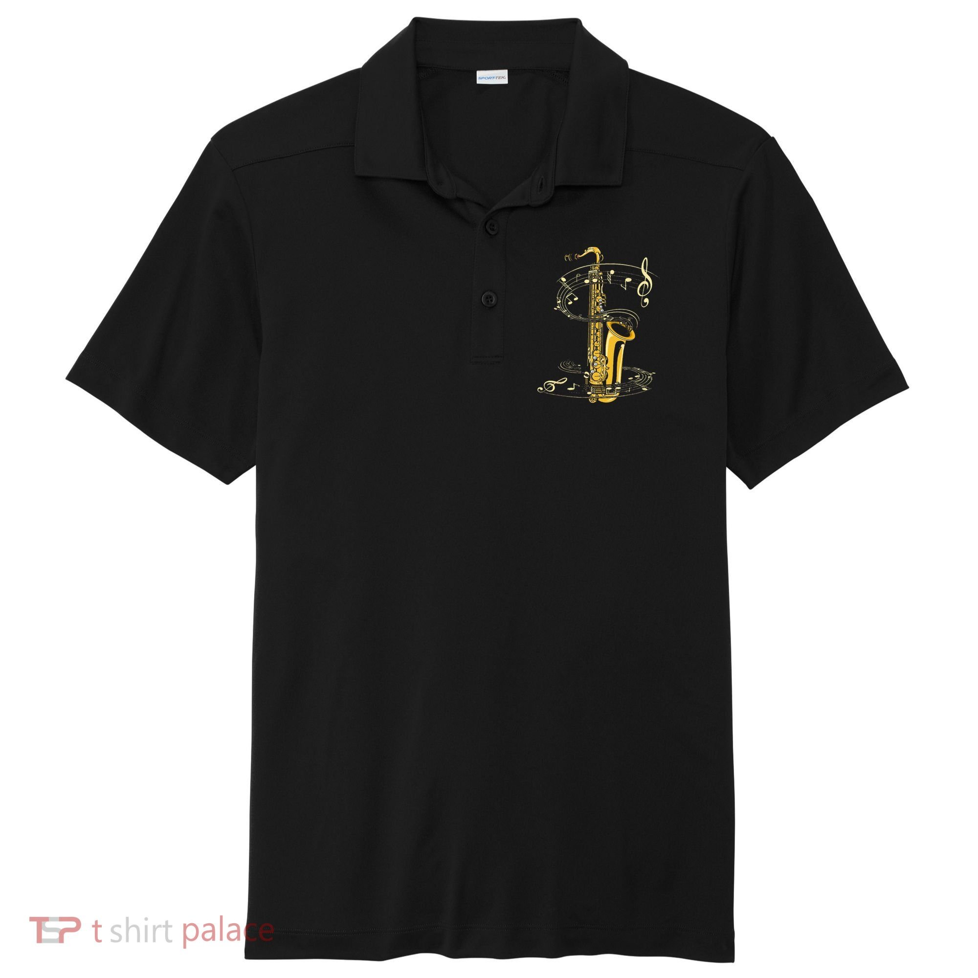 Music Notes Treble Clef Saxophonist Jazz Musician Saxophone Sport-Tek Posi-UV Pro Polo