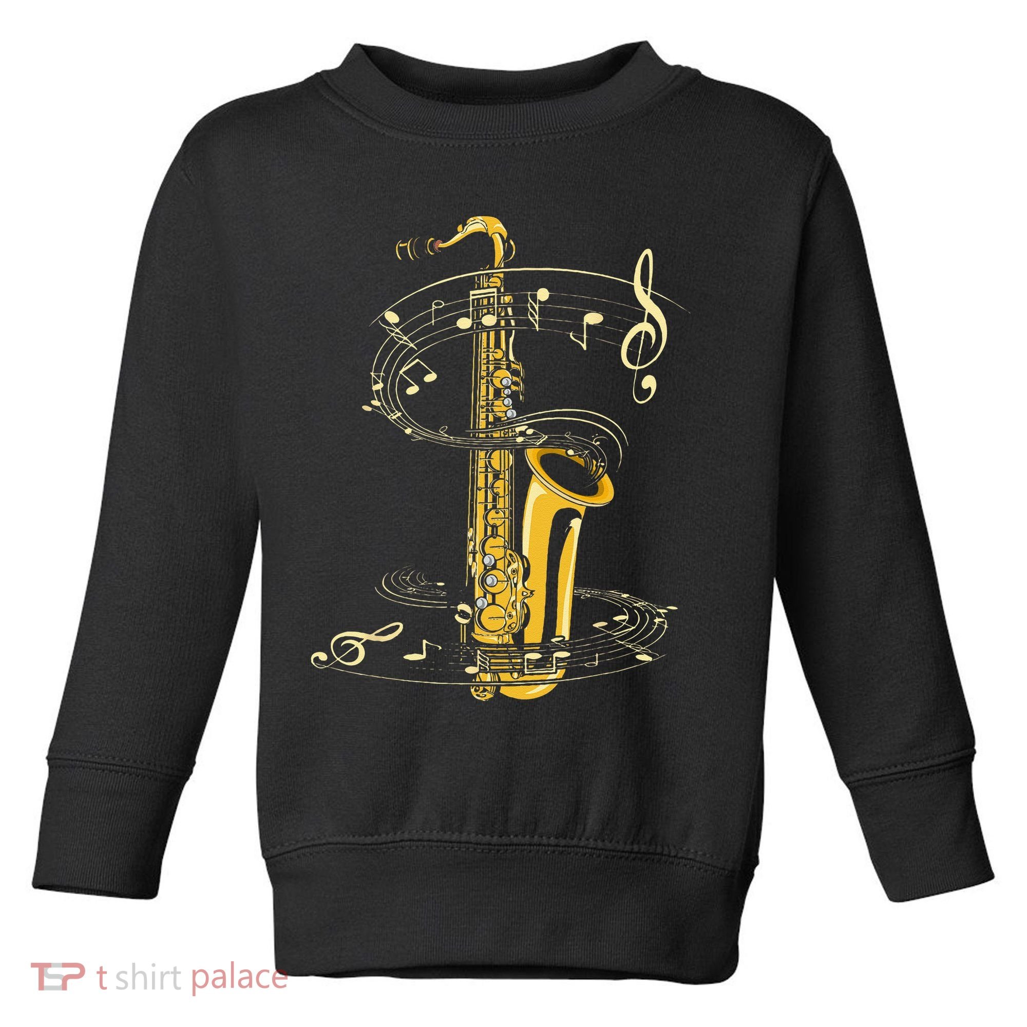 Music Notes Treble Clef Saxophonist Jazz Musician Saxophone Toddler Sweatshirt