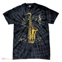 Music Notes Treble Clef Saxophonist Jazz Musician Saxophone Tie-Dye T-Shirt thumb 0