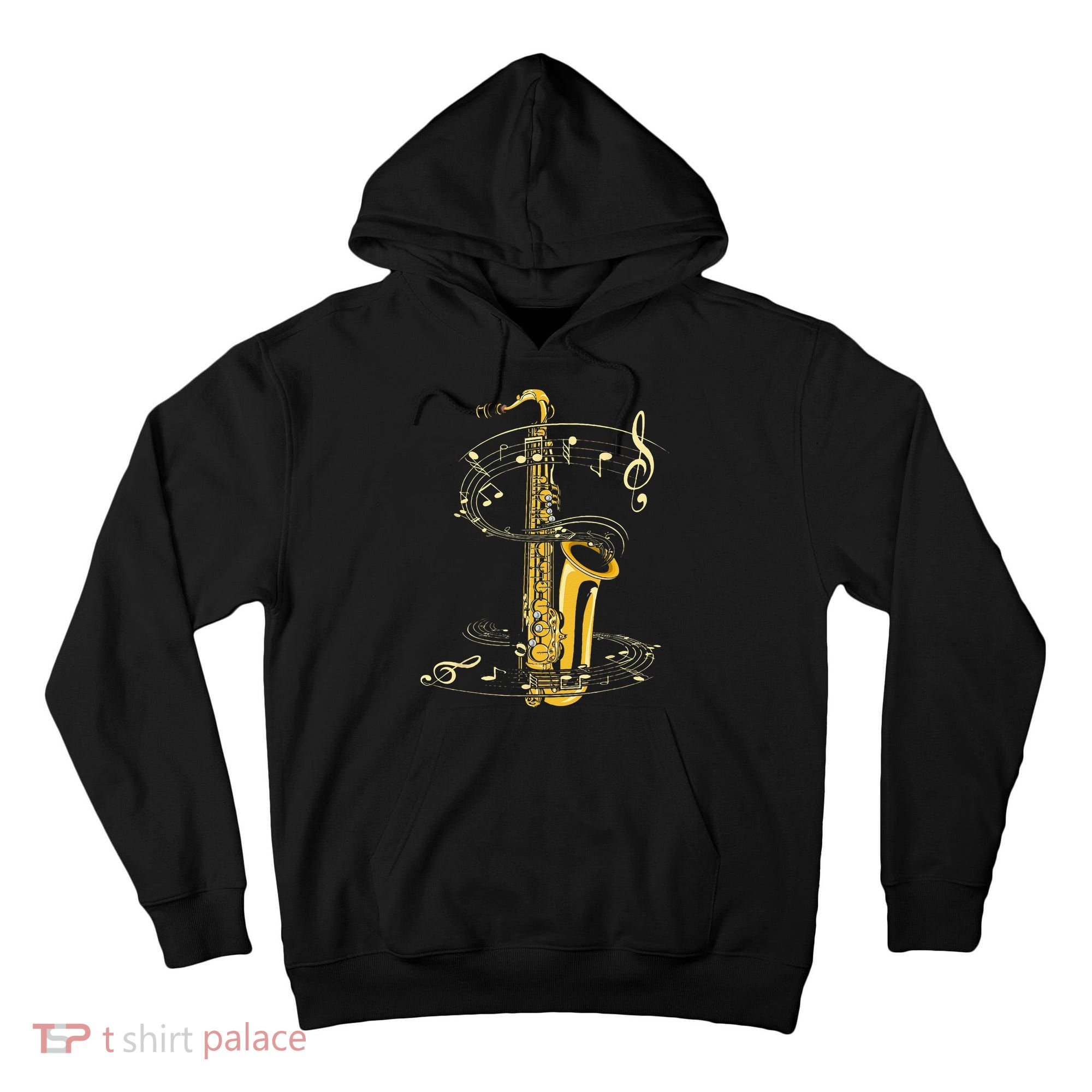 Music Notes Treble Clef Saxophonist Jazz Musician Saxophone Tall Hoodie
