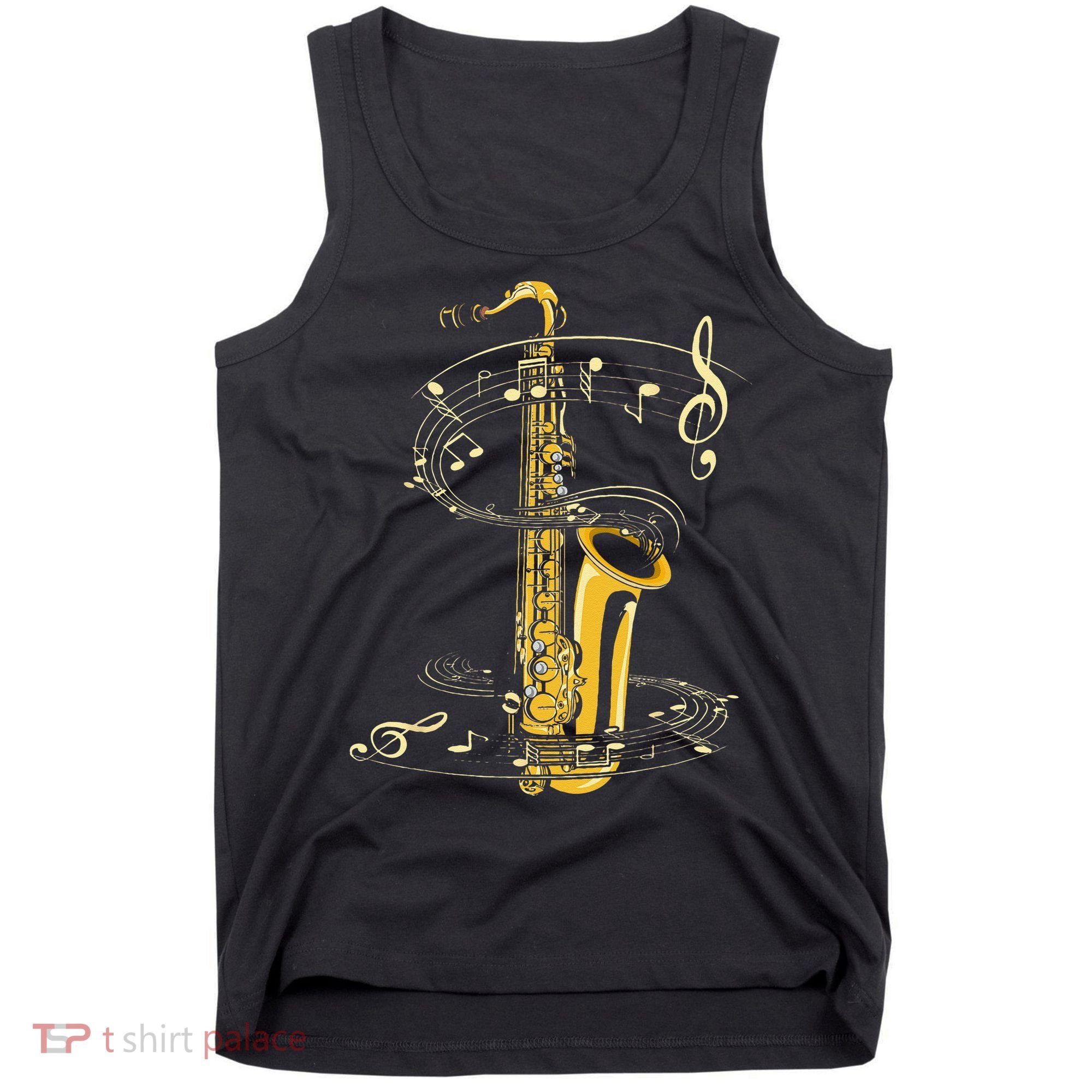 Music Notes Treble Clef Saxophonist Jazz Musician Saxophone Tank Top