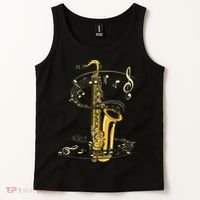 Music Notes Treble Clef Saxophonist Jazz Musician Saxophone Tank Top thumb 2