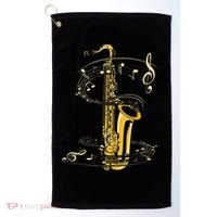 Music Notes Treble Clef Saxophonist Jazz Musician Saxophone Golf Towel thumb 0
