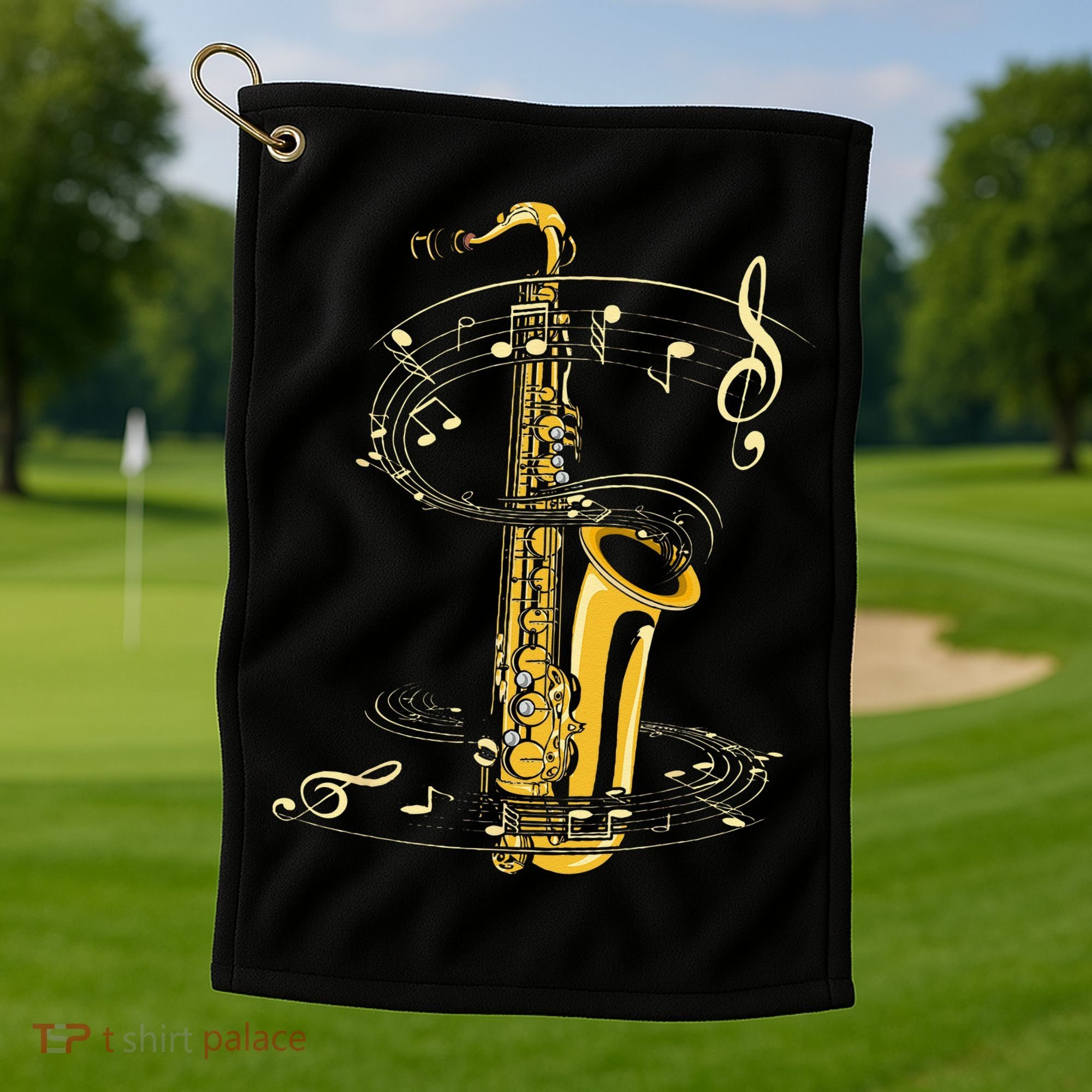 Music Notes Treble Clef Saxophonist Jazz Musician Saxophone Golf Towel