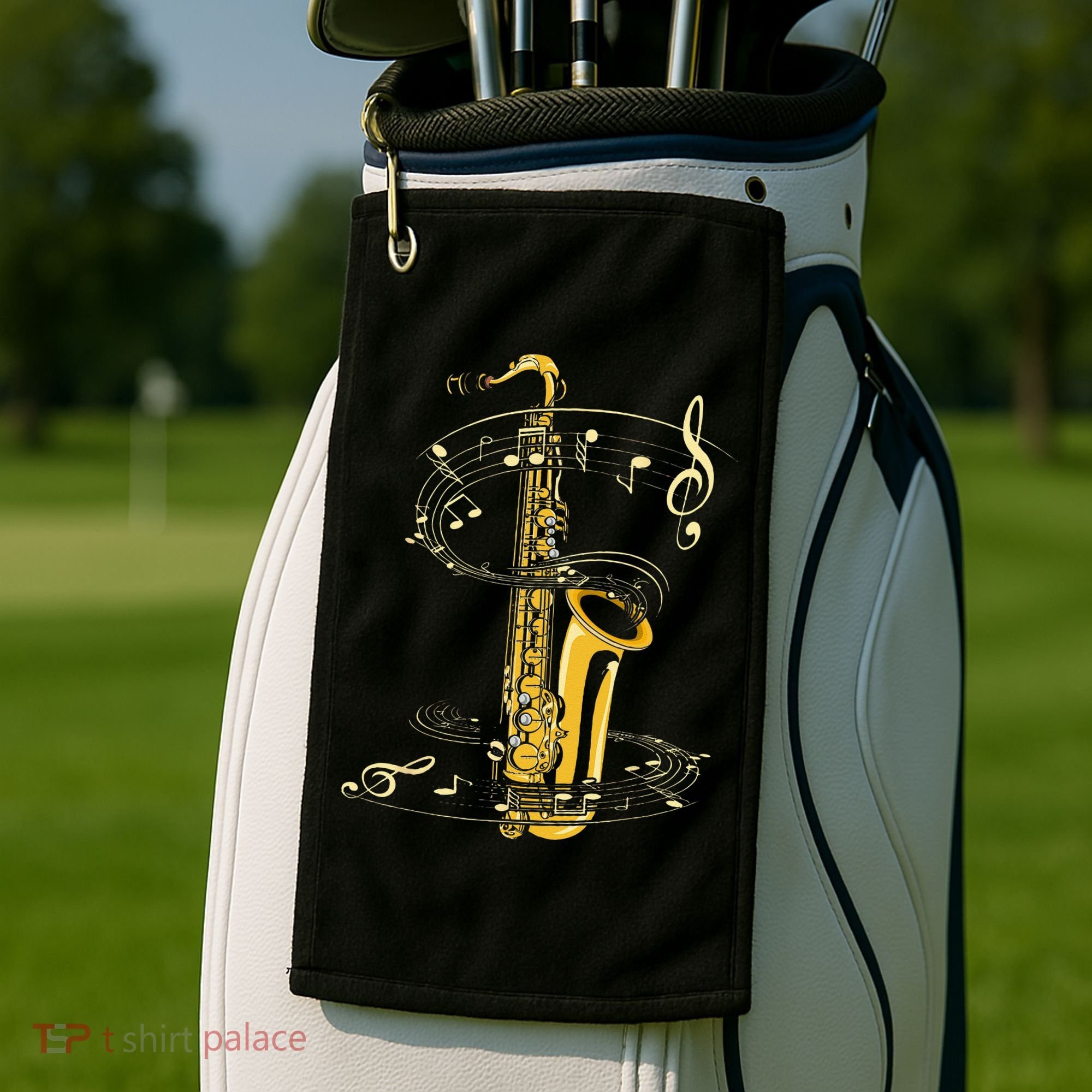 Music Notes Treble Clef Saxophonist Jazz Musician Saxophone Golf Towel