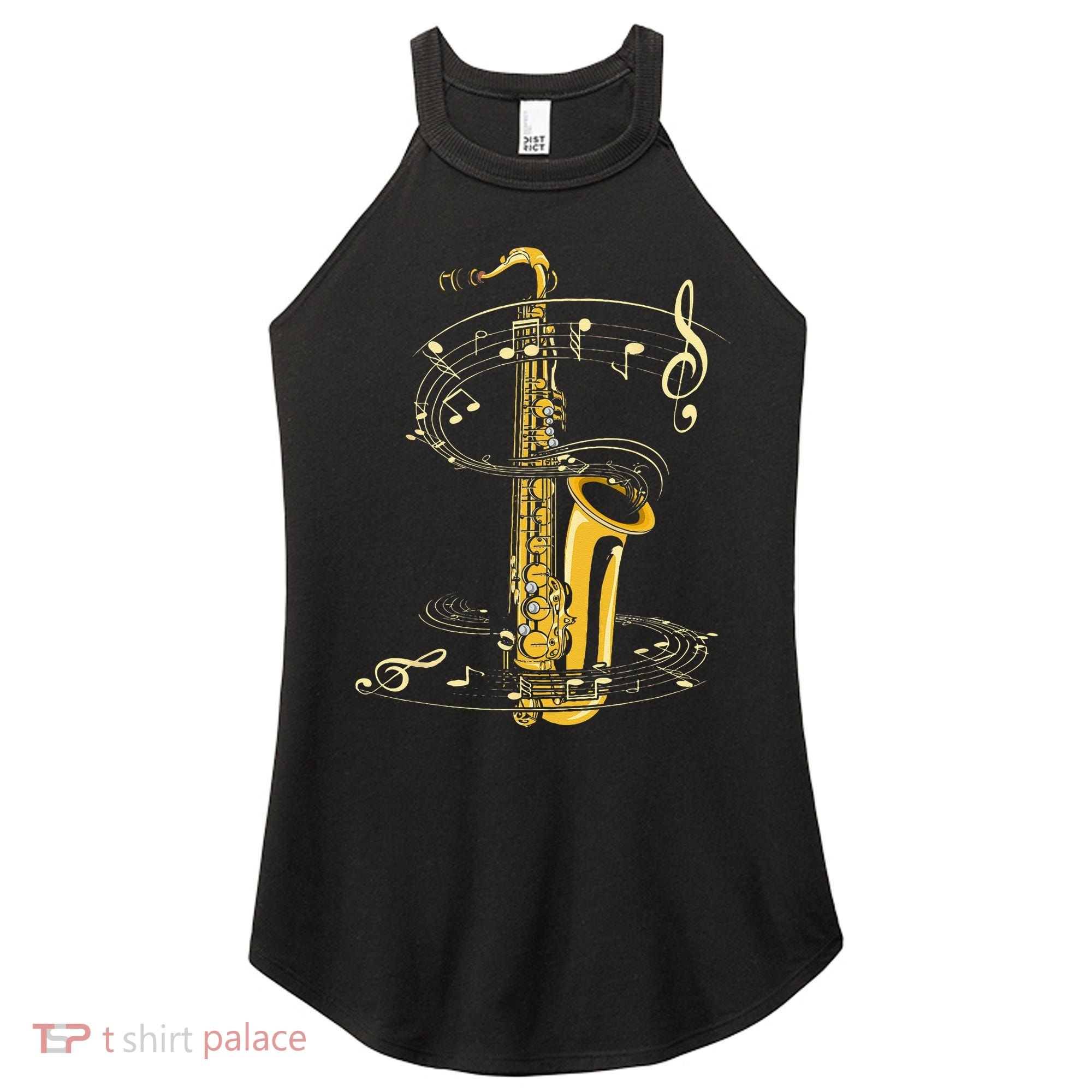 Music Notes Treble Clef Saxophonist Jazz Musician Saxophone Women's Perfect Tri Rocker Tank