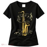 Music Notes Treble Clef Saxophonist Jazz Musician Saxophone Women's T-Shirt thumb 0