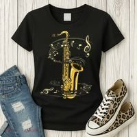 Music Notes Treble Clef Saxophonist Jazz Musician Saxophone Women's T-Shirt thumb 3