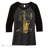 Music Notes Treble Clef Saxophonist Jazz Musician Saxophone Women's Tri-Blend 3/4-Sleeve Raglan Shirt thumb 0