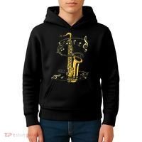 Music Notes Treble Clef Saxophonist Jazz Musician Saxophone Kids Hoodie thumb 4