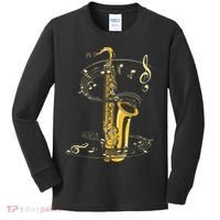 Music Notes Treble Clef Saxophonist Jazz Musician Saxophone Kids Long Sleeve Shirt thumb 0
