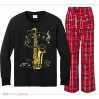 Music Notes Treble Clef Saxophonist Jazz Musician Saxophone Kids Long Sleeve Plaid Pajama Set thumb 0