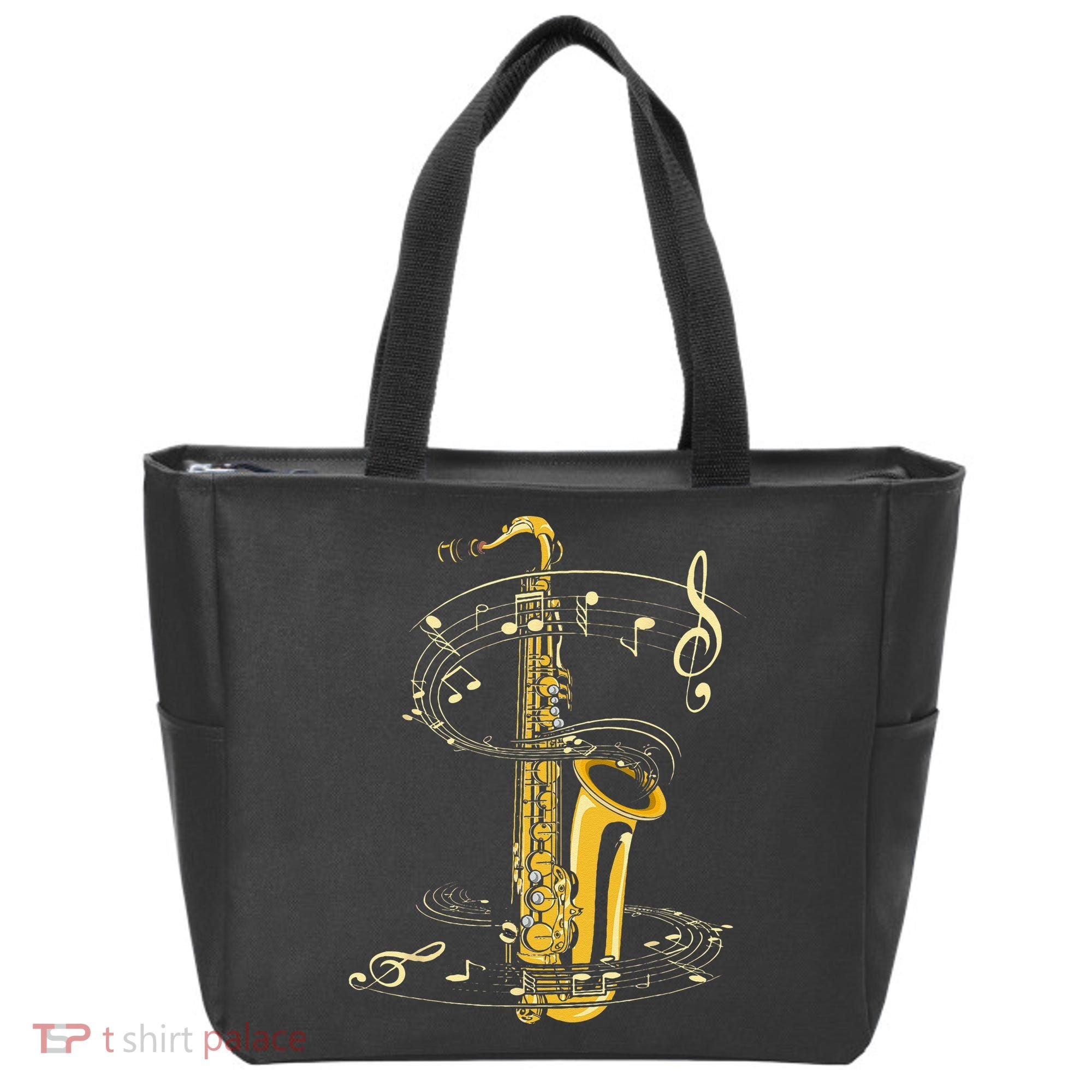 Music Notes Treble Clef Saxophonist Jazz Musician Saxophone Tote Bag