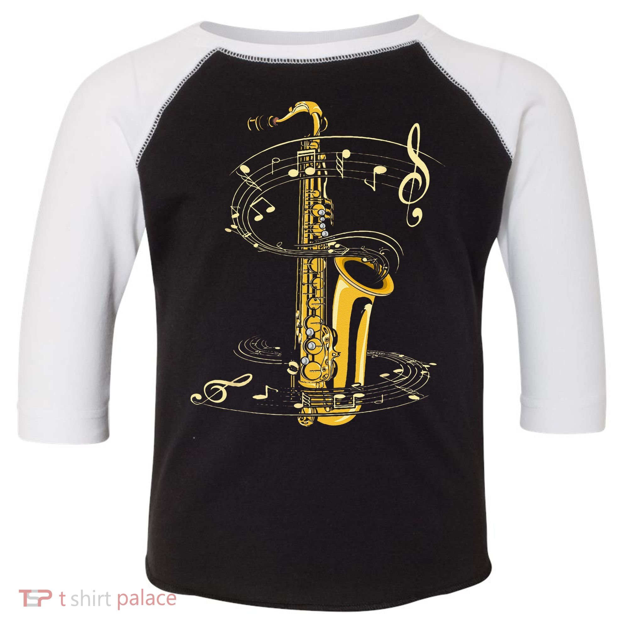 Music Notes Treble Clef Saxophonist Jazz Musician Saxophone Toddler Fine Jersey T-Shirt