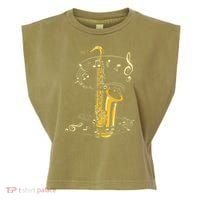 Music Notes Treble Clef Saxophonist Jazz Musician Saxophone Garment-Dyed Women's Muscle Tee thumb 0