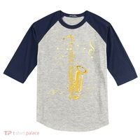 Music Notes Treble Clef Saxophonist Jazz Musician Saxophone Kids Colorblock Raglan Jersey thumb 0