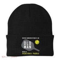 Mens Never Underestimate An Old Man Pickleball Paddle Gift TShirt Beanie thumb 0